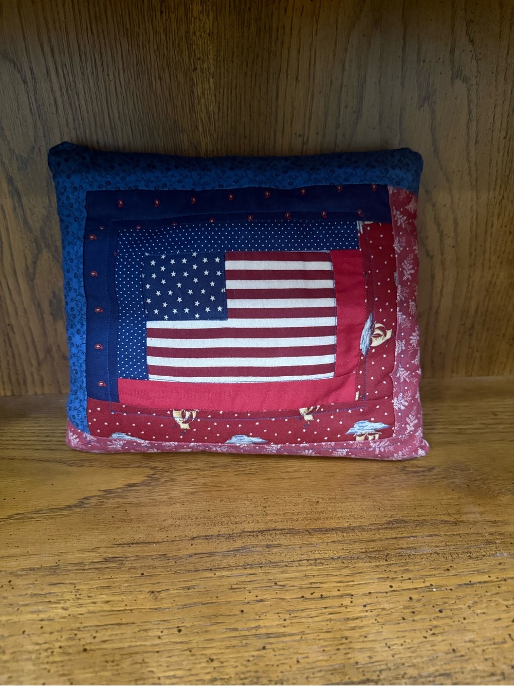 Patriotic Americana Quilted Pillow - Red, White & Blue